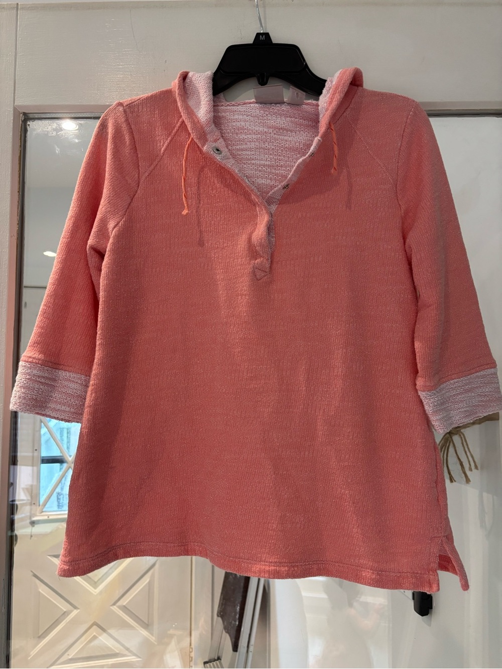 Chico's Coral Hooded Three-Quarter Sleeve Pullover Size 0 (Small)